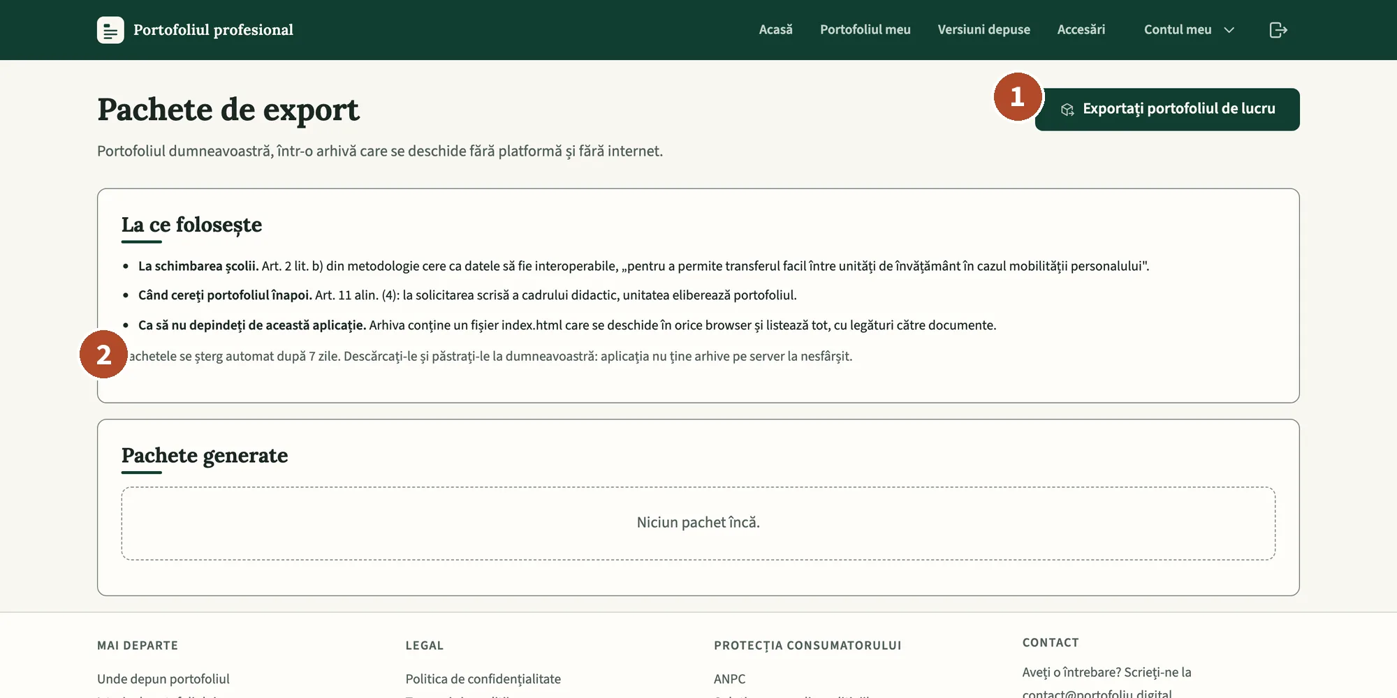 Pagina „Pachete de export”.