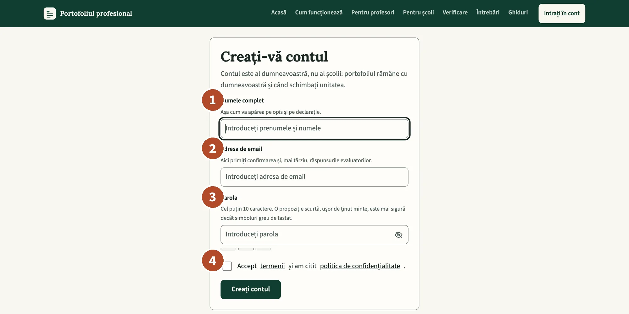 Pagina „Creați-vă contul”.