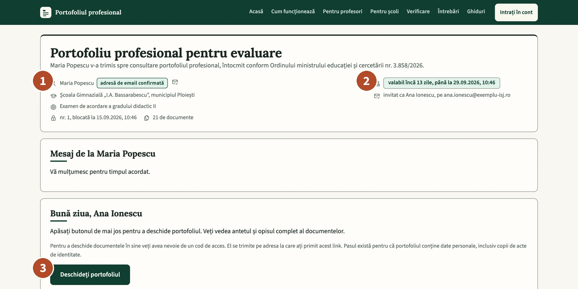 Pagina de intrare, înaintea deschiderii portofoliului.