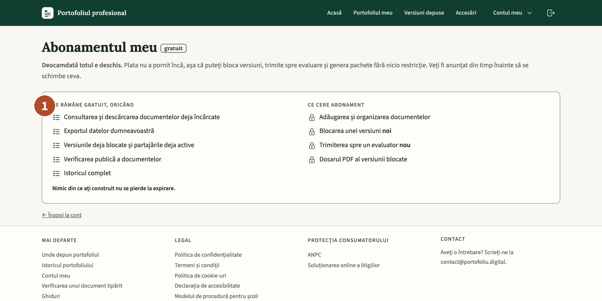Pagina „Abonamentul meu”.