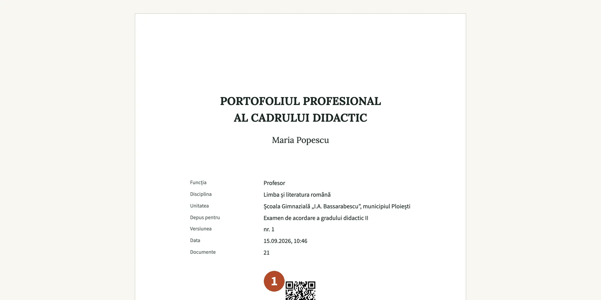 Foaia opisului tipărit, cu coperta.