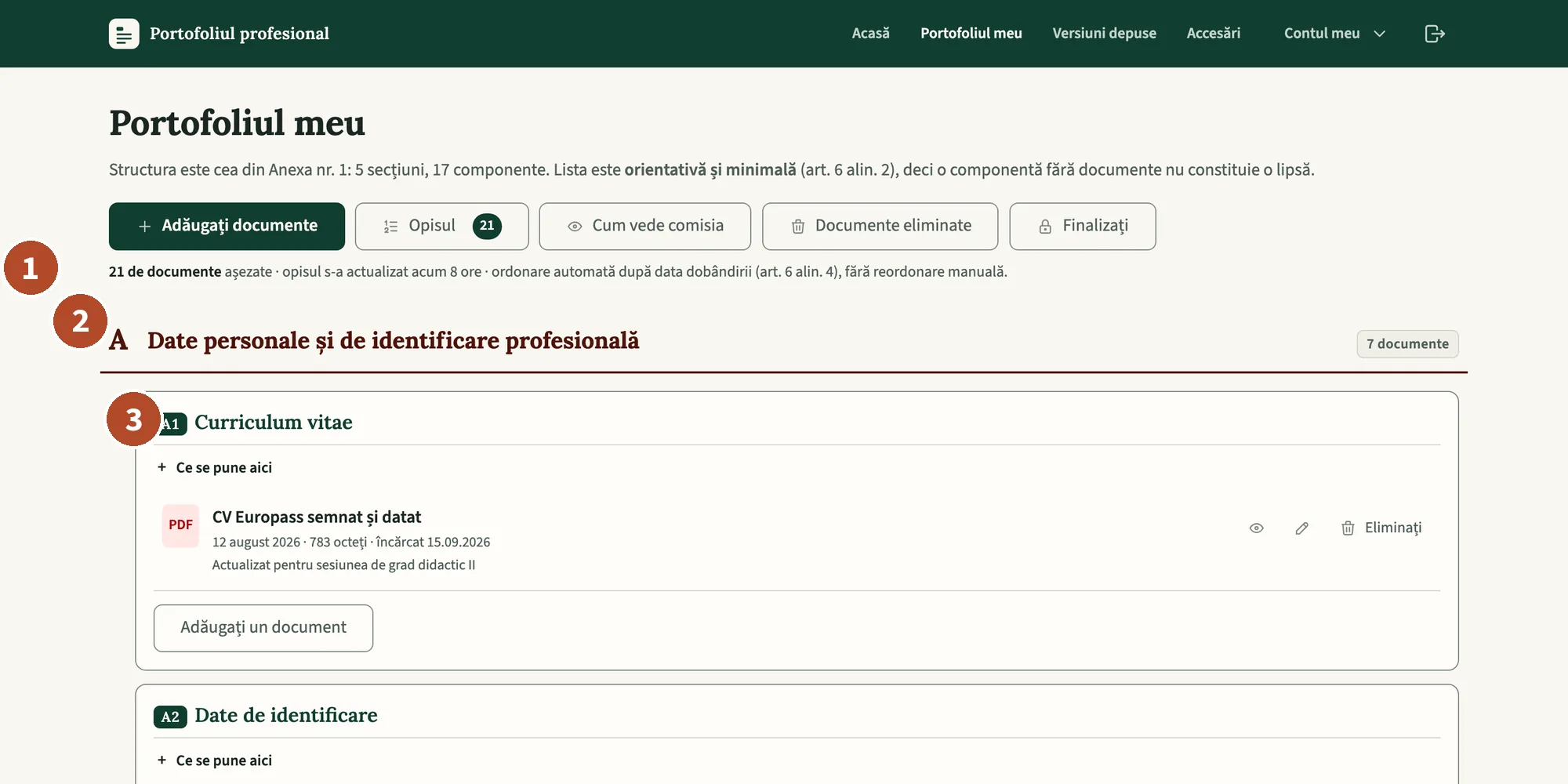 Editorul „Portofoliul meu”, pe contul de probă.